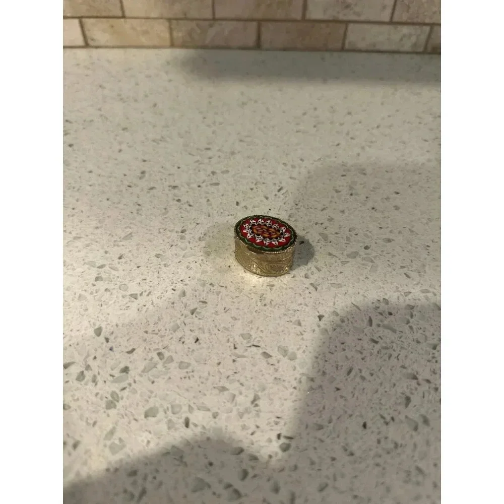 Vintage Italian Mosaic‎ Flower Brass Pillbox or Trinket Box
